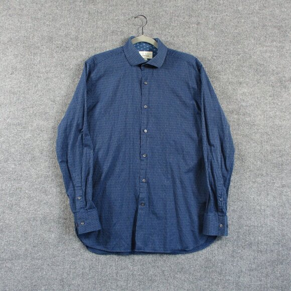 Ted Baker Shirt Mens 16 34 Blue Endurance Textured Striped Button Up Casual Work - Picture 1 of 12